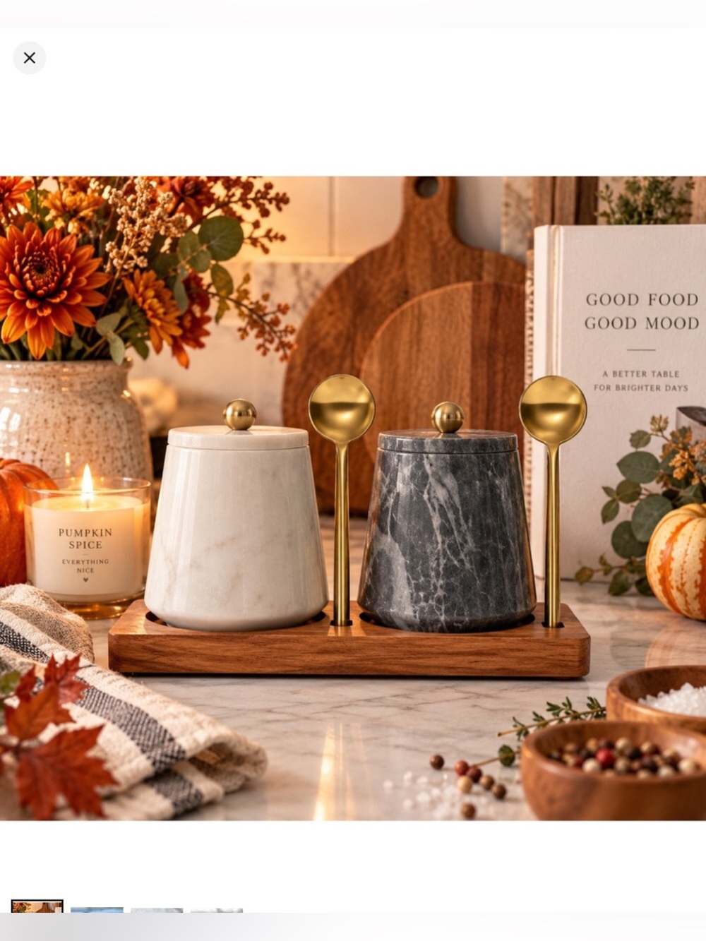 Cravings x Chrissy Marble Condiment Set with Gold Accents - White & Gray NIB